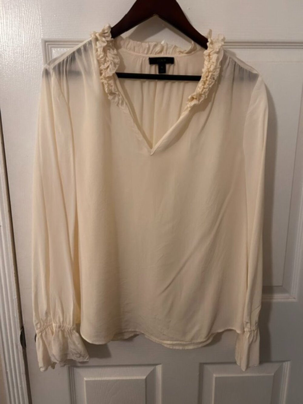 JCrew Ruffle Neck Silk Top, Size 14